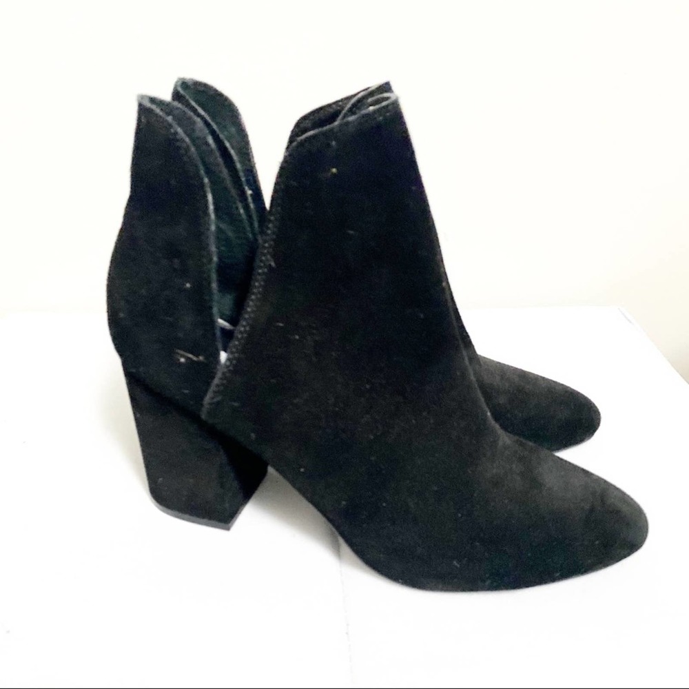 Classic Black Suede Ankle Boots - Women's Block Heel